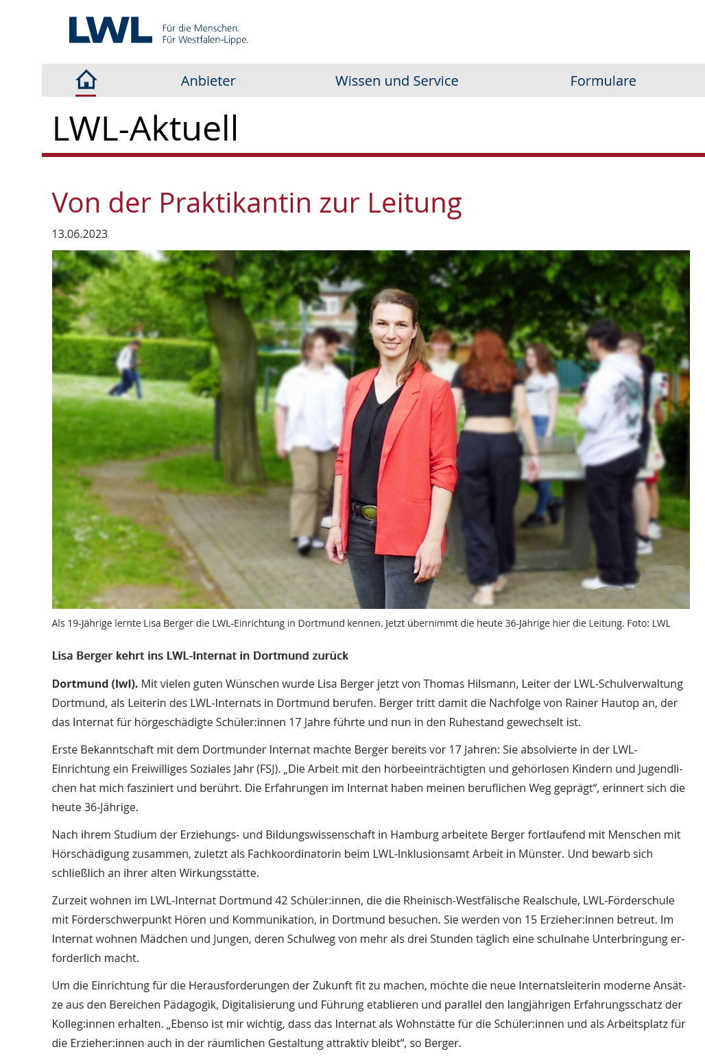 Aktueller Artikel über unsere neue Internatsleiterin Frau Berger